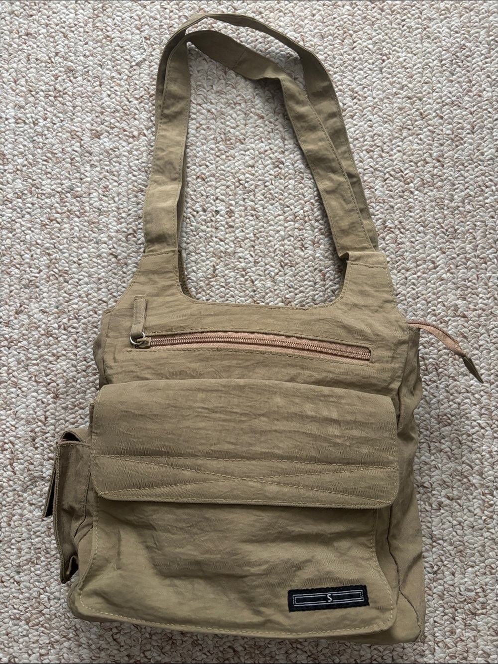 Neat Pack Khaki Nylon Multi-Pocket Travel Shoulder Bag Crossbody